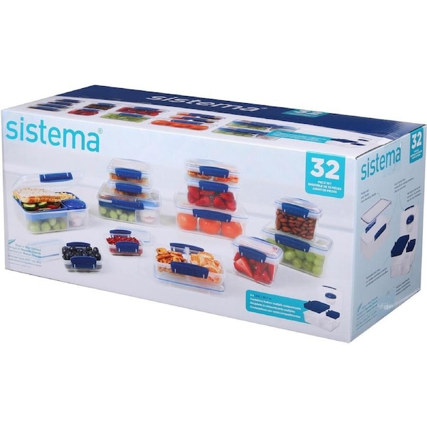 Sistema 32 Piece Food Storage Containers Set - Ocean Blue