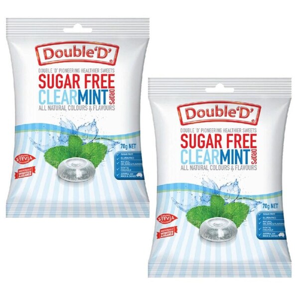 Double D Sugar Free Clear Mint Drops 70g Pack of 2 Individually Wrapped