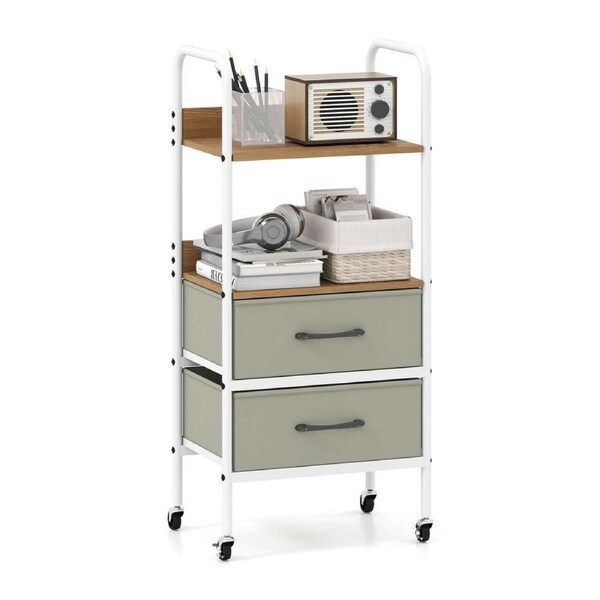 Costway Rolling Utility Storage Cart Side Table Bed End Nightstand Makeup Organizer Holder Shelf Drawers