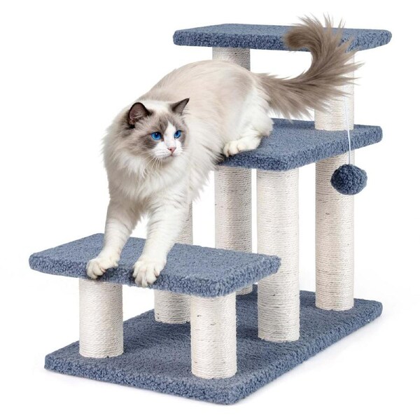 Costway 2-in-1 Cat Stairs Cat Tree Tower Pet Steps Sisal Scratching Posts Scratcher w/3 Large Platforms