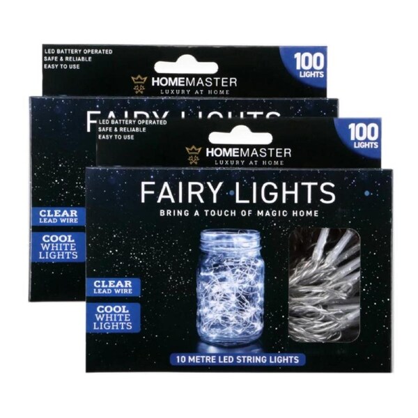 Ozoffer 2x Fairy Lights Cool White Coloured Battery LED Operated 100 Lights 10Meter