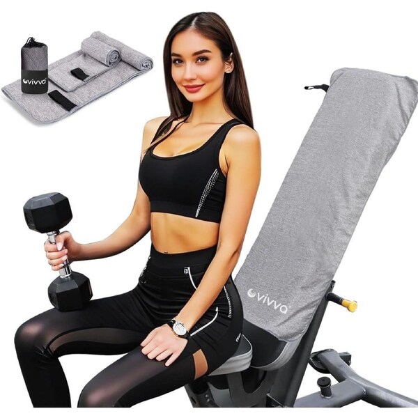 Vivva 2PC Set Microfibre Hooded Gym Towel with Zip Pocket, Quick Dry Super Absorbent Sweat Towel for Exercise Bench Training Workout, Lightweight for Fitness Sports, Beach, Travel, Camping (4 Colours) Grey