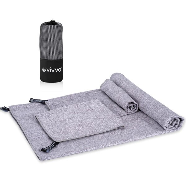 Vivva Microfibre Beach Towel Travel Bath Towels Sports Gym Quick Drying 3pcs Set (3 Colours) Light Grey