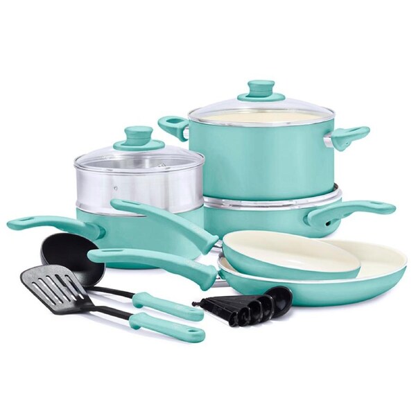 GreenLife Soft Grip 12-Piece Cookware Sets CC003403-001 Turquoise