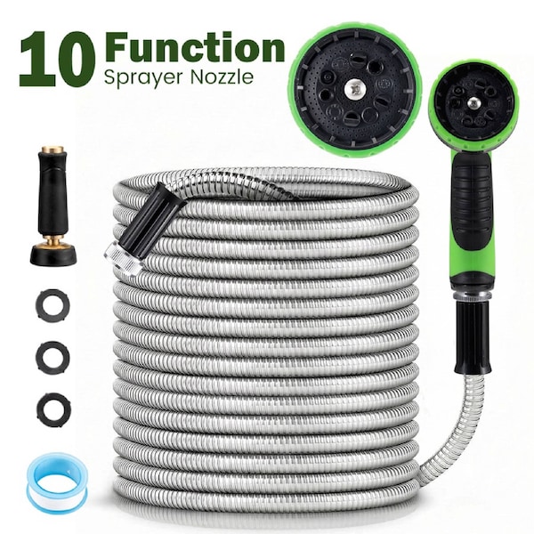 ZUNI 100FT Expandable Flexible Garden Water Hose 10 Function Spray Nozzle w/ Copper Nozzle Silver