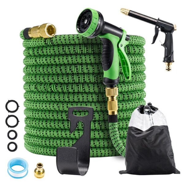 ZUNI 100FT Expandable Flexible Garden Water Hose 10 Function Spray Nozzle Green
