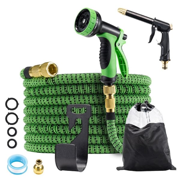 ZUNI 50FT Expandable Flexible Garden Water Hose 10 Function Spray Nozzle Green