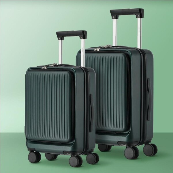 Mazam 2PCS Luggage Suitcase Trolley Set Front Opening TSA Lock Hard Case Green