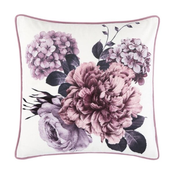 Bianca Kiara Square Lavender Purple/White Blooms Velvet Decor Cushion 43x43cm