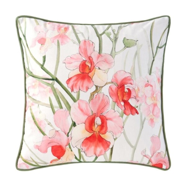 Bianca Petalyn White & Pink Floral Square Velvet Decor Cushion 43x43cm