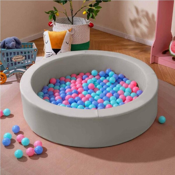 Costway 105x24cm Ball Pit Soft Foam Ocean Play Pool 200 Balls Activity Center Washable PU Cover w/Storage Bag Grey