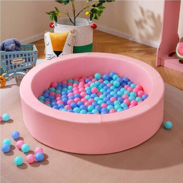 Costway 105x24cm Ball Pit Soft Foam Ocean Play Pool 200 Balls Activity Center Washable PU Cover w/Storage Bag Pink