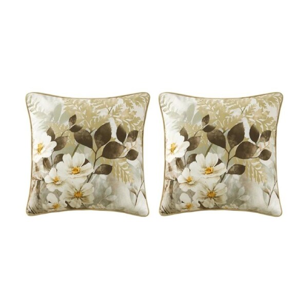 2PK Bianca Jubilee Natural Tones Floral Square Velvet Decor Cushion 43x43cm