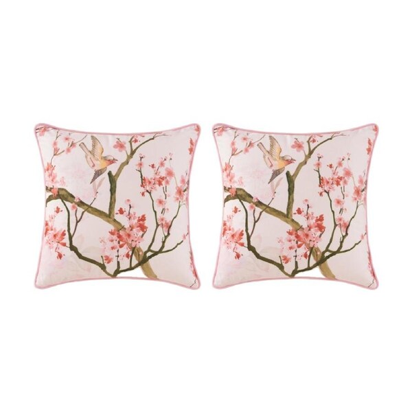 2PK Bianca Evelyn Square Blush Pink Cherry Blossom Decorative Cushion 43x43cm