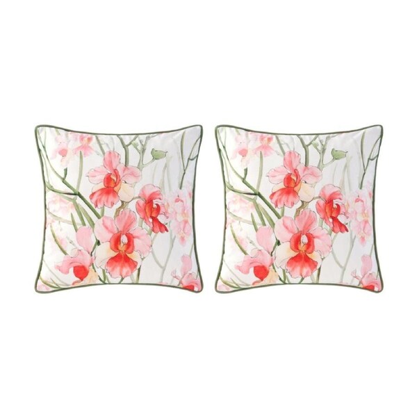 2PK Bianca Petalyn White & Pink Floral Square Velvet Decor Cushion 43x43cm