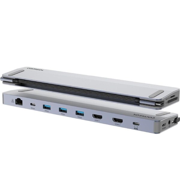 Comsol USB-C Dual HDMI Monitor Computer 12 Port Docking Station Grey
