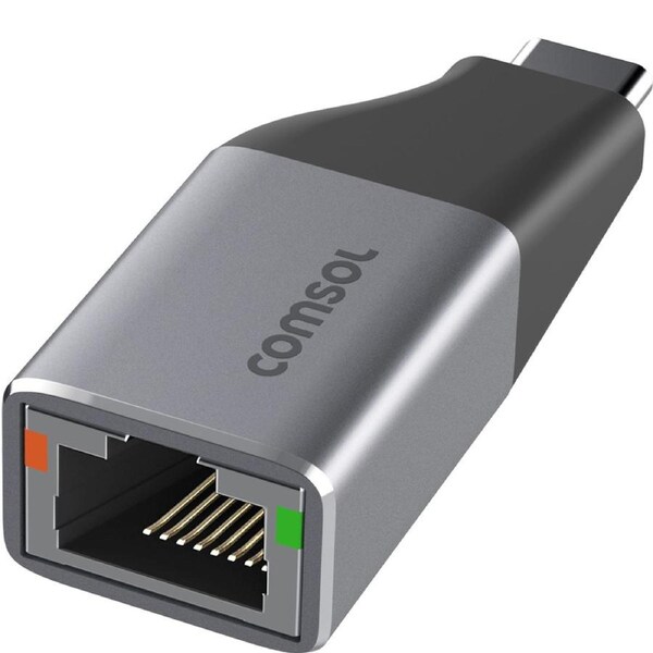 Comsol USB-C to Gigabit Ethernet Monitor Computer Mini Adaptor Silver