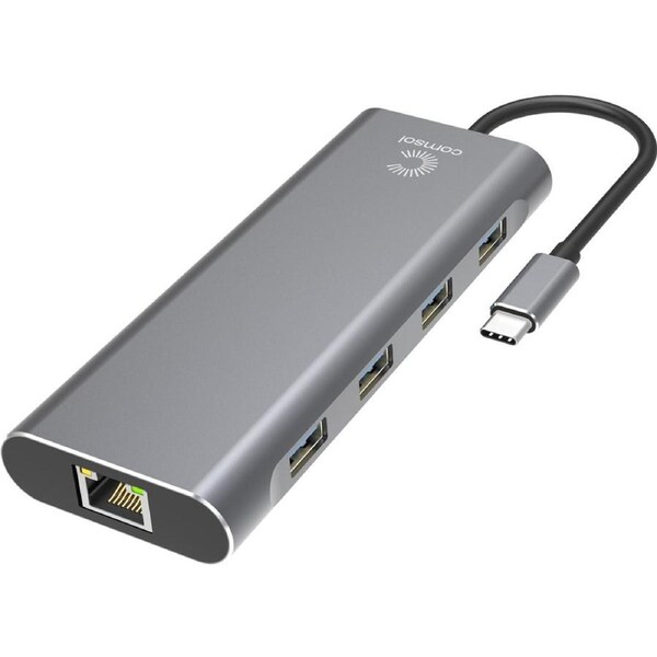 Comsol USB-C to Dual 4K HDMI Monitor Computer 10 Port Dock Grey