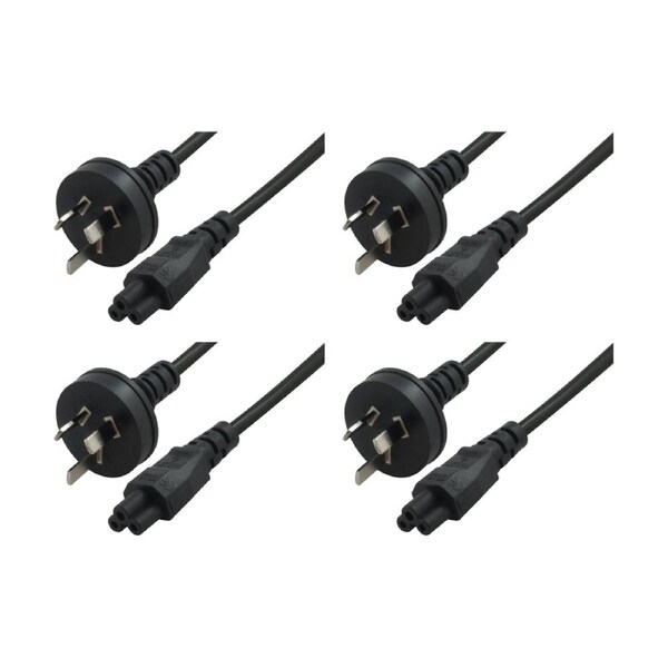 4PK Comsol 3PIN AUS Male to C5 Female Clover Leaf Power Cable 2M Black