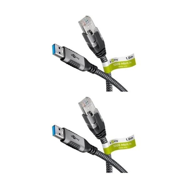 2PK Goobay GooBay USB-A 3.0 to RJ45 Ethernet Cable 1.5m Network - Black