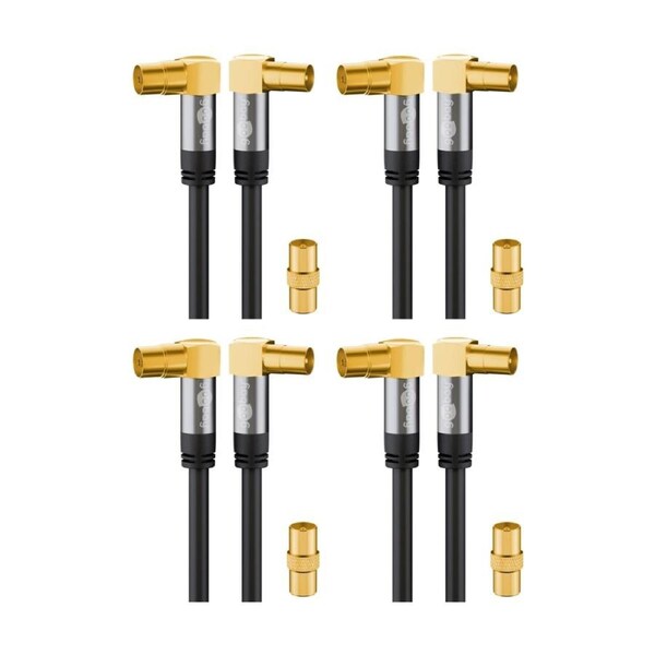 4PK Goobay Antenna Cable 135 dB M/F with Adapter 1M Digital TV Reception - Black