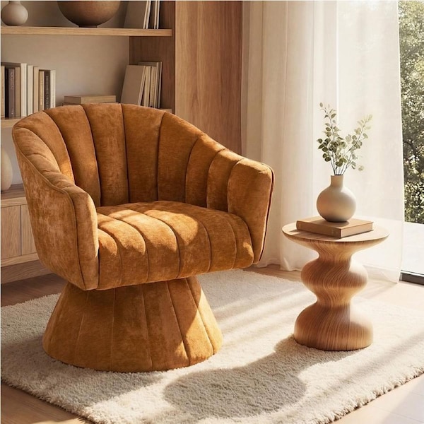 Oikiture Swivel Armchair Linen Fabric Lounge Chair Accent Chair Orange