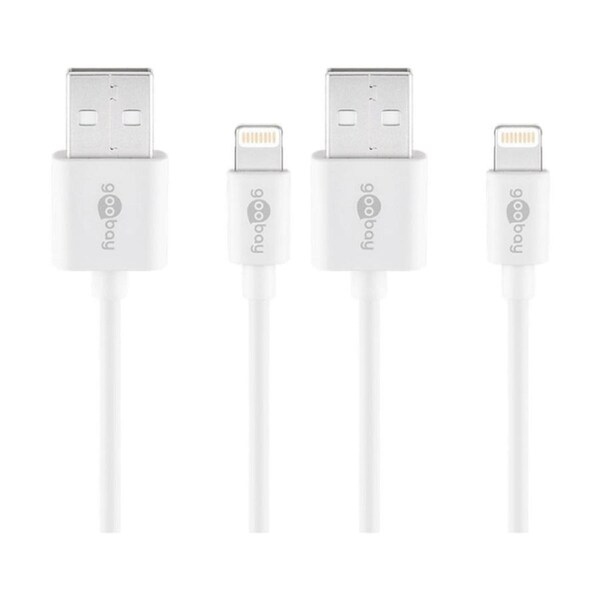 2PK Goobay USB-A to Lightning Cable 1M MFi Certified Apple Charge - White