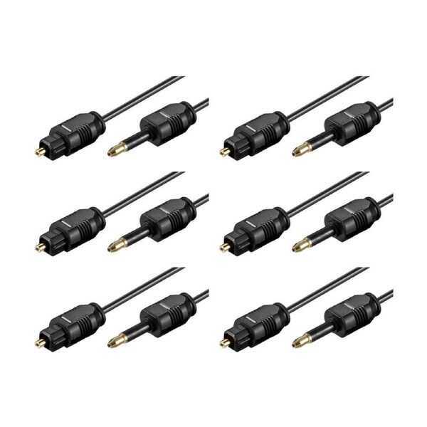 6PK Goobay Toslink Fiber Optic Audio Cable M/Mini 2M Digital Signal - Black