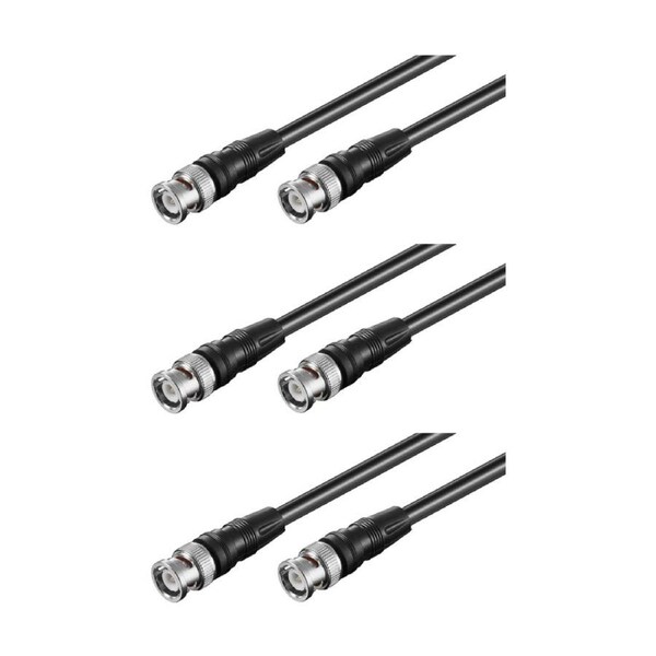 3PK Goobay BNC Connector Cable RG58 Shielded 10M 50 Ohm Impedance - Black