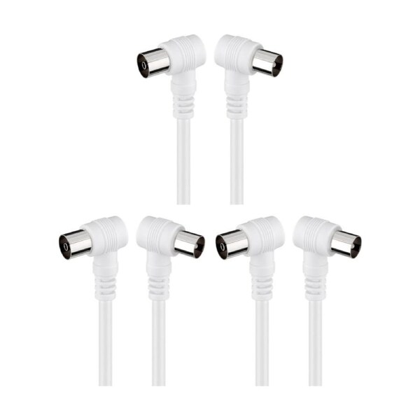 3PK Goobay Angled Antenna Cable <70 dB M/F 10M Double Shielded Coax - White