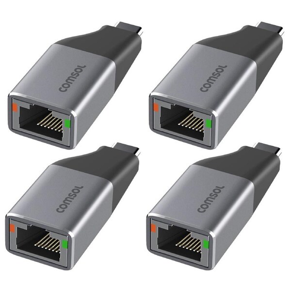 4PK Comsol USB-C to Gigabit Ethernet Monitor Computer Mini Adaptor Silver