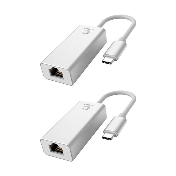2PK Comsol USB-C to Gigabit Ethernet Monitor Computer Adaptor Silver