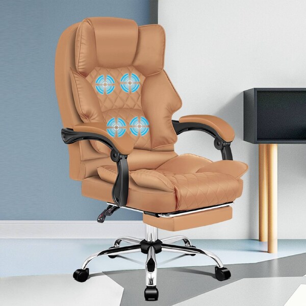 ALFORDSON Office Chair Gaming Executive Computer Footrest PU Leather Work Seat Brett Series Dale - Massage Brown