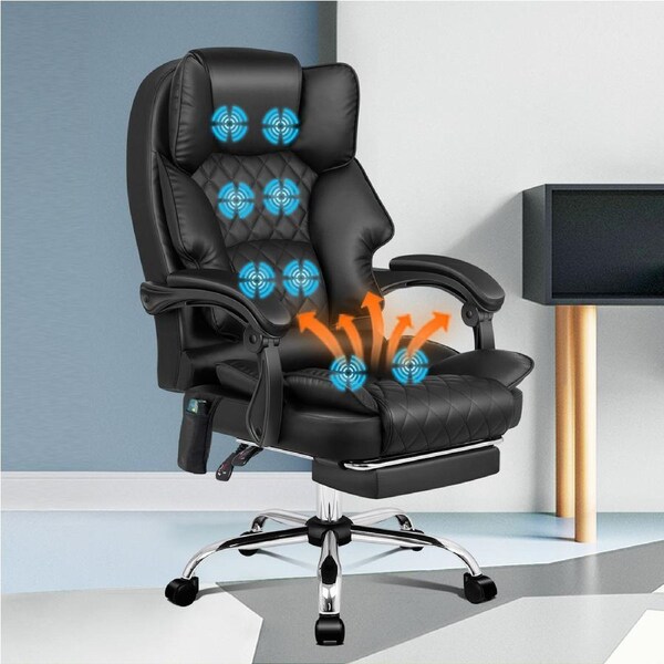 ALFORDSON Office Chair Gaming Executive Computer Footrest PU Leather Work Seat Brett Series Deric - Black w/ Massage & Heated
