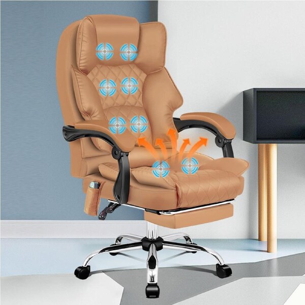 ALFORDSON Office Chair Gaming Executive Computer Footrest PU Leather Work Seat Brett Series Deric - Brown w/ Massage & Heated