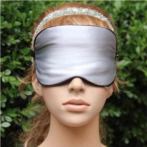 100% Pure Silk Sleeping Eye Mask Sleep Soft Blindfold Lights Out Travel Relax Silver