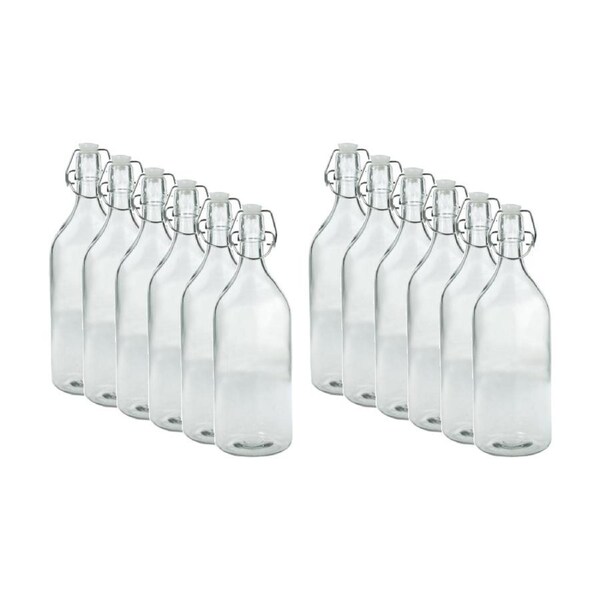12PK Lemon & Lime Durable Glass Water Drinking Bottle W/ Airtight Seal 28x9cm 1L