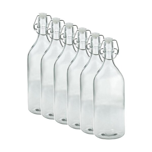 6PK Lemon & Lime Durable Glass Water Drinking Bottle W/ Airtight Seal 28x9cm 1L