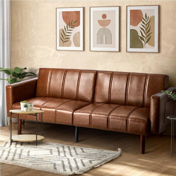 Oikiture 3-Seater Sofa Bed Futon Convertible Lounge Couch Recliner Faux Leather