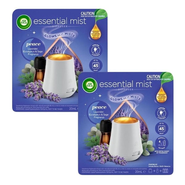 Air Wick Essential Mist Diffuser Peace Lavender Eucalyptus Sage 20mL x2