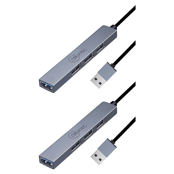 2PK Cruxtec Mini High Speed USB-A 3.0 Ultra-Slim HUB MU3-H4-SG 4 Ports