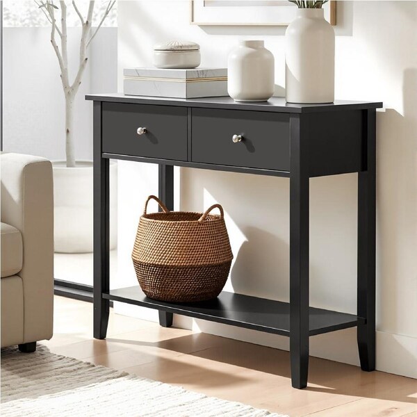 2 Drawers Artiss Console Table Hallway Sofa Couch Narrow Side Entryway Entrance Storage 80CM Black