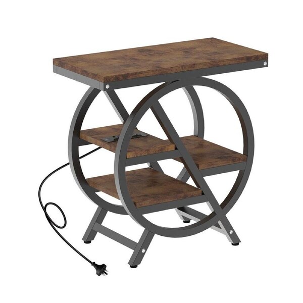 Sofa Bed Side Table with Charging Station Hall Entry Lamp Laptop Desk Coffee Couch Nightstand Open Book Shelves Storage Stand Living Sitting Bedroom