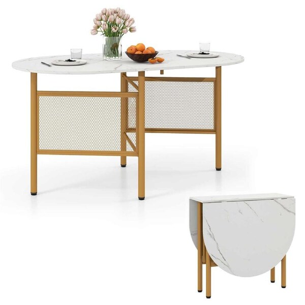 Costway Extendable Dining Table 3in1 Drop Leaf Folding Kitchen Counter Height Writing Craft 6-8People 1.5m White