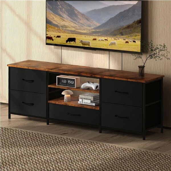 Levede TV Stand Cabinet Entertainment Unit Stand 140cm 5 Drawers Storage Shelves