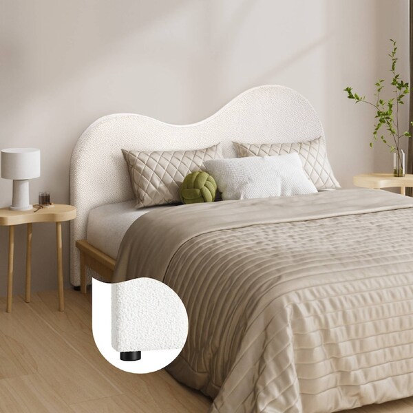 Oikiture Bed Head Queen Double King Single Headboard Bedhead Boucle Fabric White King