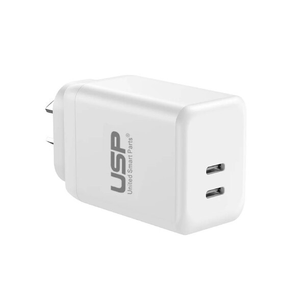 USP 45W Dual Ports USB-C PD GaN Wall Charger White - Charge Two Device