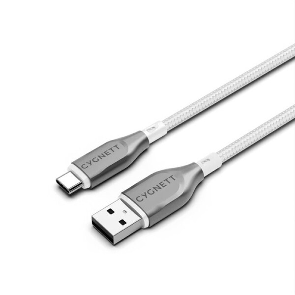 Cygnett Armoured Braided USB-C to USB-A (2.0) Cable (2M) - White (CY4684PCUSA)