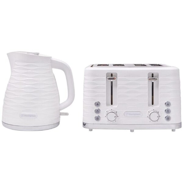 Westinghouse Kettle and Toaster Pack White 1.7L Kettle, 4 Slice Toaster