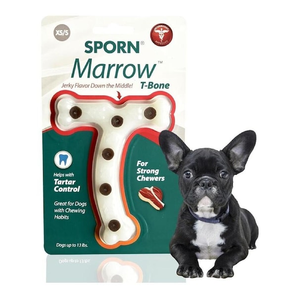 3 x SPORN Extra Small Jerky Flavour Marrow Chew T-Bone Dog's Toy - Up To 13lbs